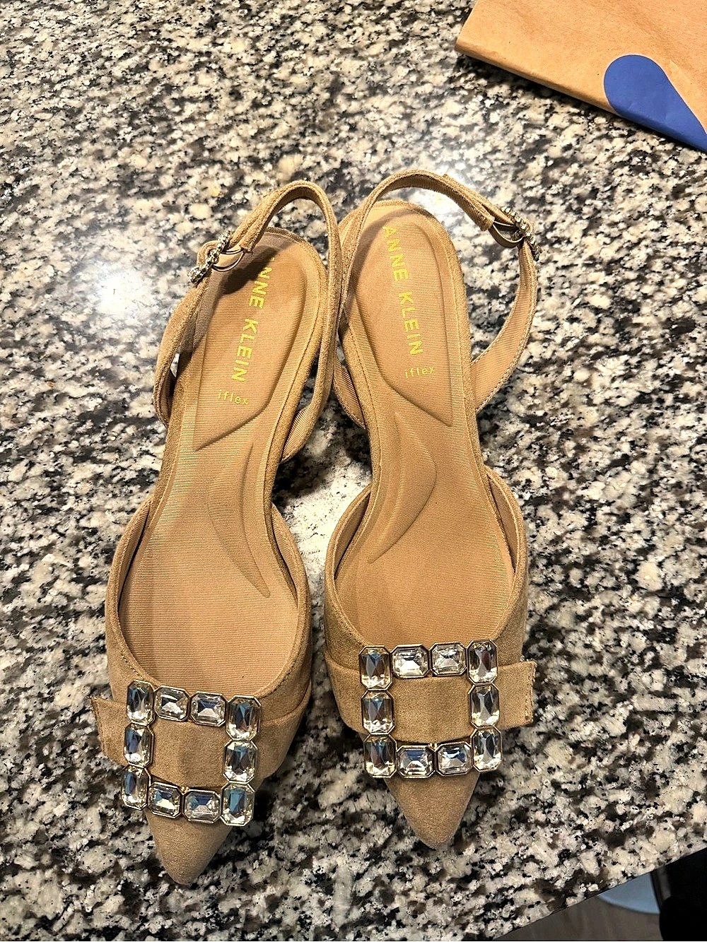 Anne Klein Inez Slingback Pump Jeweled Pointed-Toe Heels in Brown